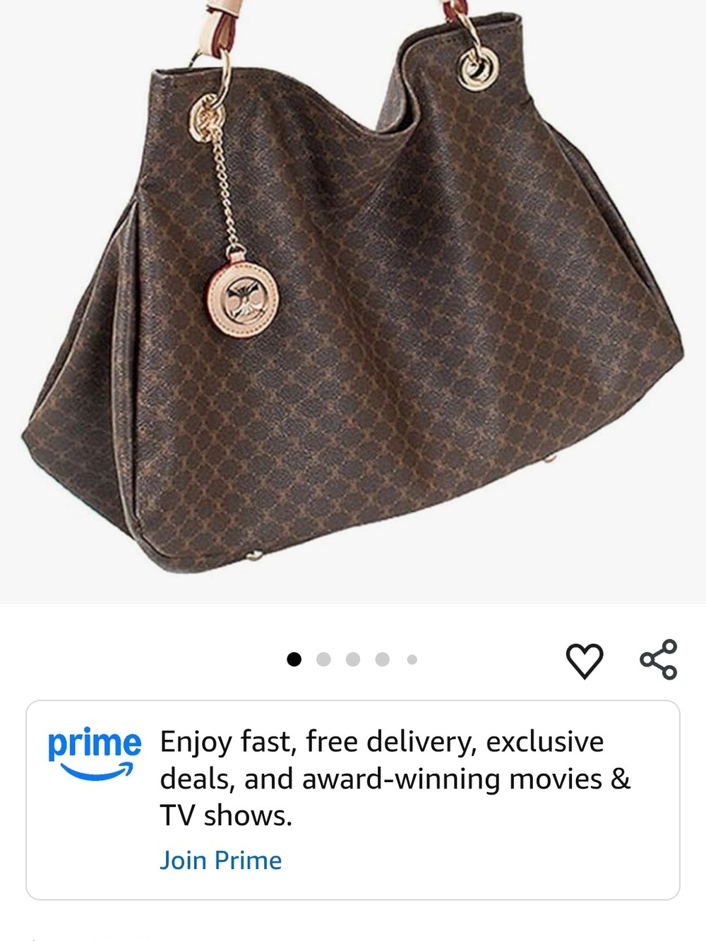 Women's Brown Monogram Pattern Satchel with White Handle - Picture 7 of 9